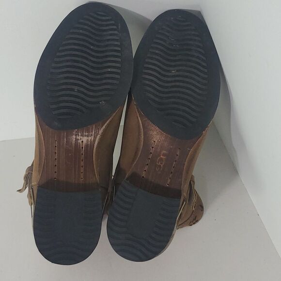 Ugg Australia Brown Leather Gold Hardware Harness Ankle Short Boots Women's 6 - Picture 12 of 13